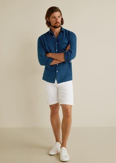 MANGO MAN - Male - 100% linen regular fit shirt dark navy mango man - Dark navy - Xl