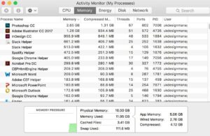 Screenshot of the Activity Monitor (My Processes) window on a Mac