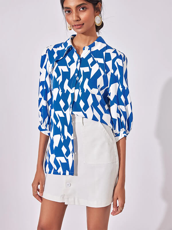Mosaic Print Puff Sleeve Shirt