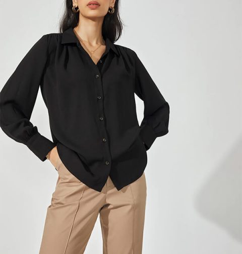 Black Shoulder Gathered Shirt