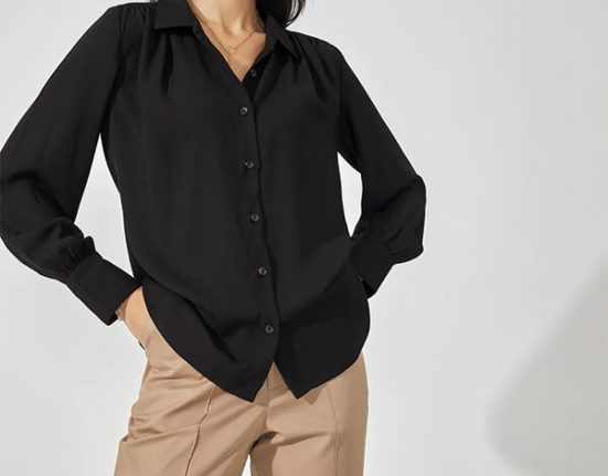 Black Shoulder Gathered Shirt