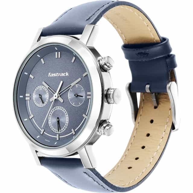 Blue Dial Leather Strap Watch