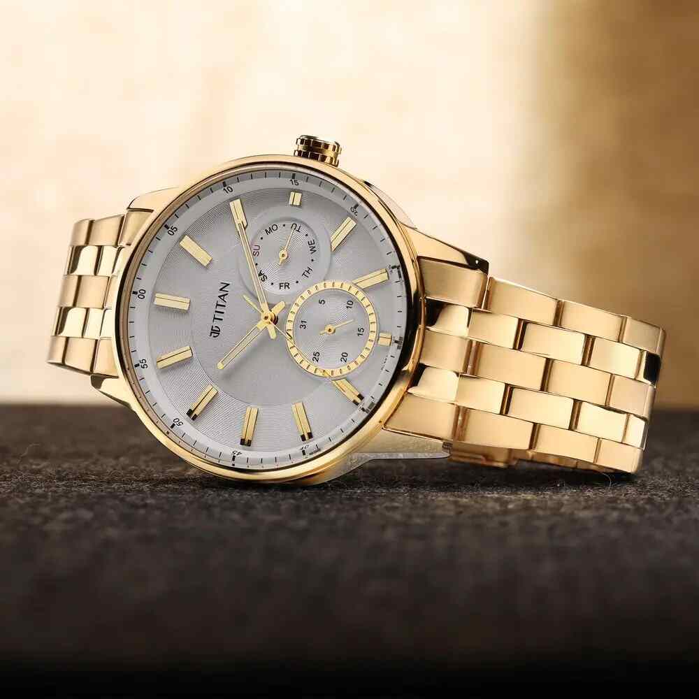Golden Stainless Steel Strap Watch