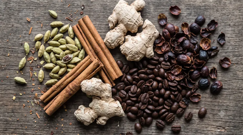 Cardamom, cinnamon, ginger and cascara used in traditional Yemeni coffee