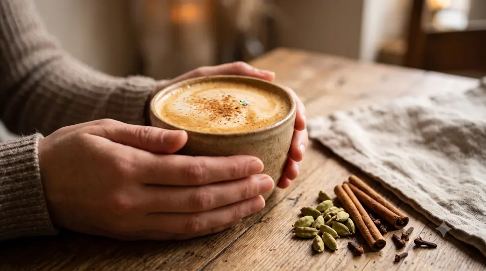 Spiced Qamaria Yemeni latte with cardamom and cinnamon in a US café